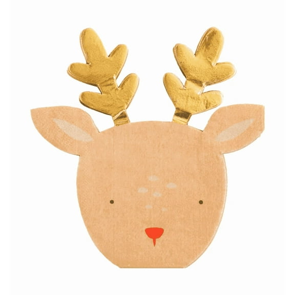 Rudolph Reindeer Shaped Napkins  18 Ct | Gold Foil Christmas Party Napkins for Holiday Tables