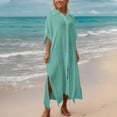 thumbnail image 5 of Roncen Women's Slub Cotton Lapel Cover-Up Dress, Breezy Beach Kimono with High Side Slit for Sun Protection, 5 of 9