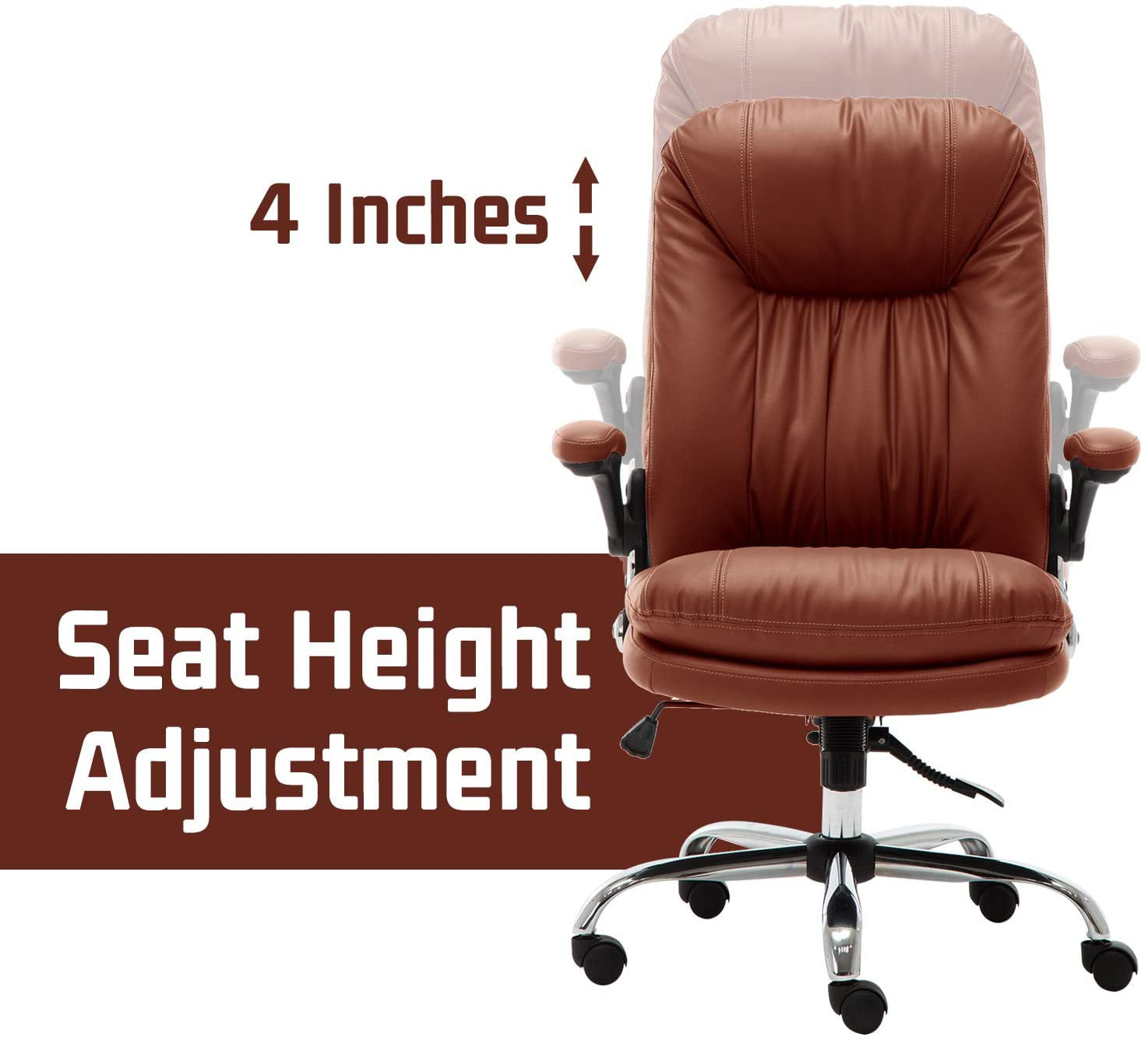 Seatingplus Big & Tall High Back Executive Office Chair 400lbs Black, Gas Lift Ergonomic Leather Computer Desk Chair with Gas Lift Height Adjustment 