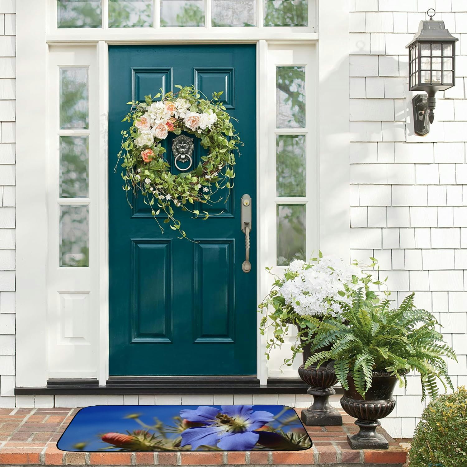 PHYHOO Decorative Door Mat, Door Mat with Non-Slip Rubber Backing, Easy Cleaning, Traps Dirt, Rug for Entry, Patio, Garage - Wine Diamond Flower Blossom Bloom Purple Nature 19.68*47.24 in