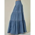 thumbnail image 5 of Women's Denim Maxi Skirt High Waisted Tiered Button Front Blue XL, 5 of 9