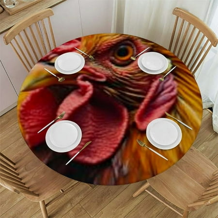 

Round Fitted Tablecloth with Elastic Edge Sunflower Rooster Round Table Cover Waterproof Oil Proof Wipeable Table Cloth Cover Decor for Indoor Outdoor Patio Picnic Parties