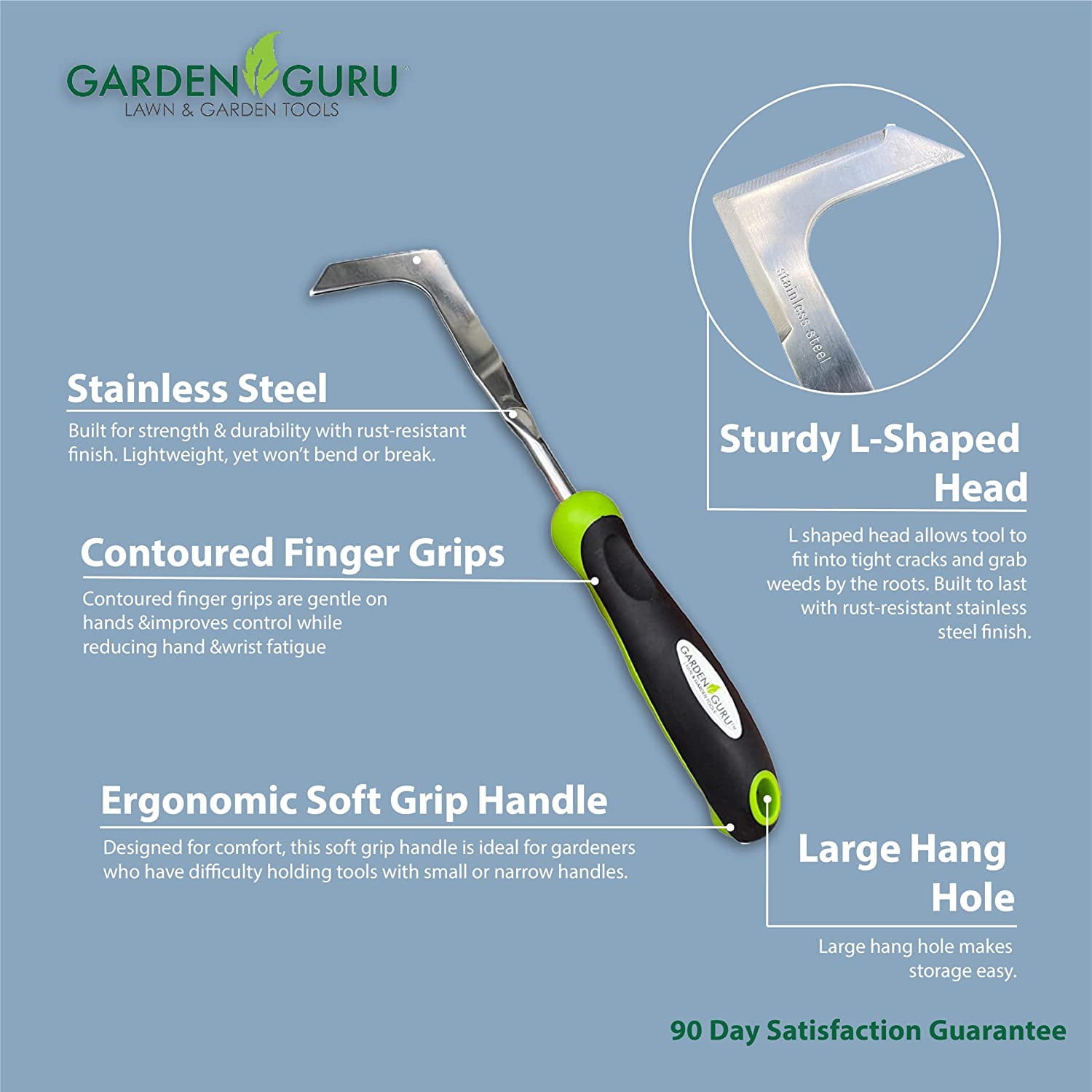Garden Guru Patio Crack Weeder Tool with Ergonomic Handle, Rust Resistant Stainless Steel Weed Puller, Garden Weeding Tool