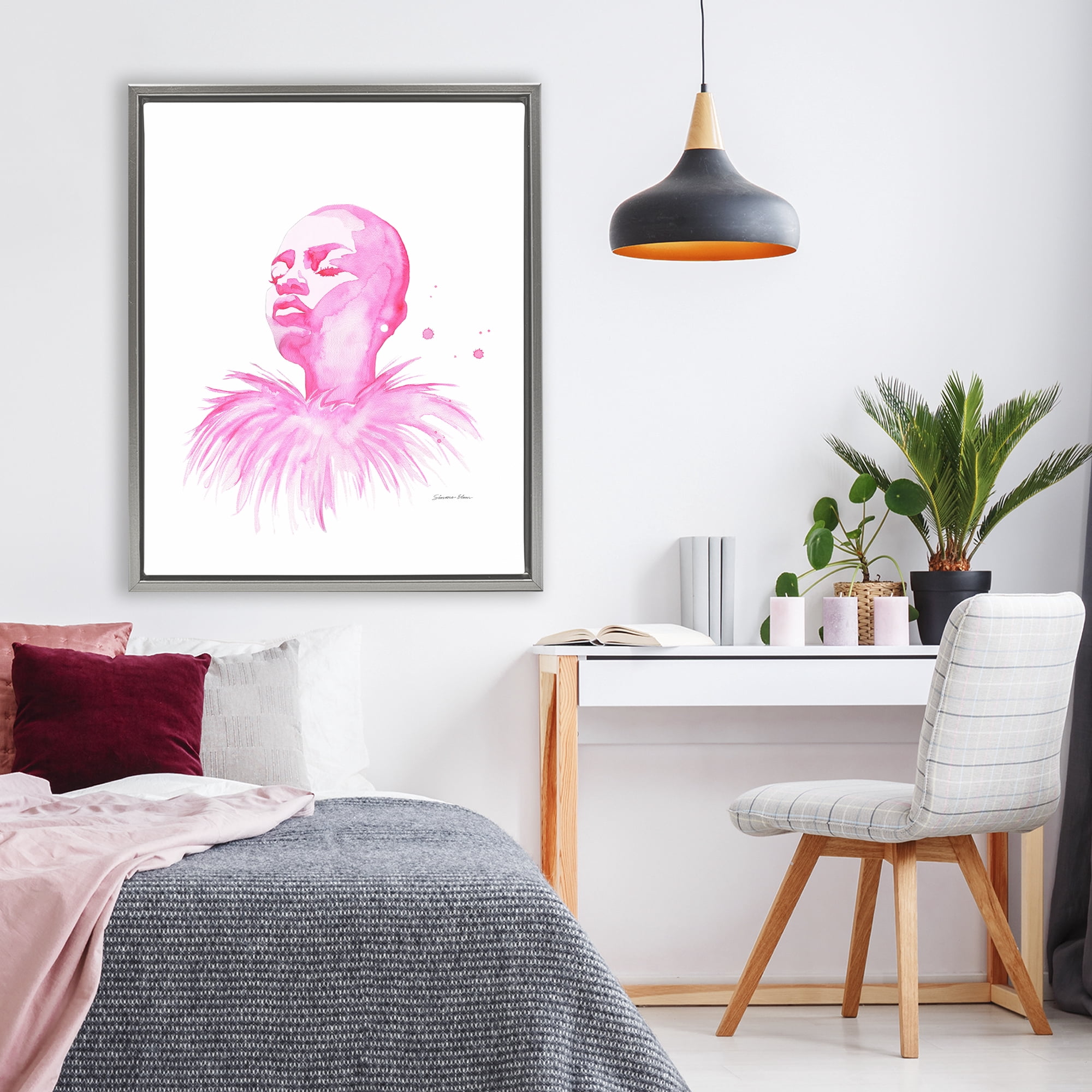Stupell Industries In A Pink Mood Portrait Gray Framed Floater Canvas Wall Art, design by Simone Elum