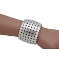 thumbnail image 4 of Women Silver Metal Cuff Bracelet Geometric Circle Squares, 4 of 12