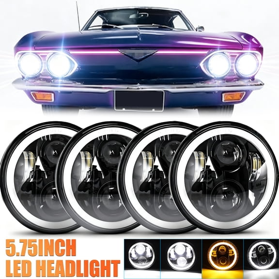 For Chevrolet Corvair 1960-1969 4Pcs 5 3/4 5.75" Round LED Headlights HI/LO Beam