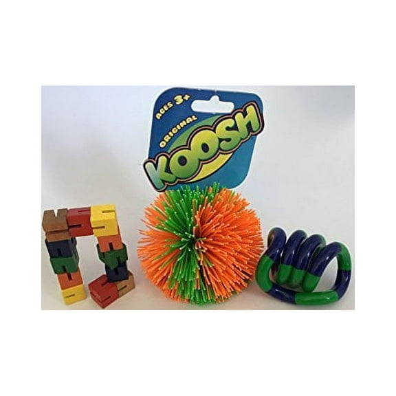 Set of 3 Fidget Toys - One Tangle Jr Original One Wood Fidget Toy and One Koosh Ball