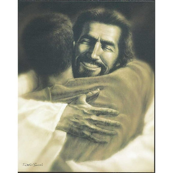 You Are Home Joyful Hugging Jesus Midnight Glow 10 x 8 Wood Wall Sign Plaque
