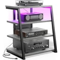 thumbnail image 1 of AV Meuble Multimédia avec Prises, Console Multimédia avec Lumières LED, Étagères Stéréo avec Étagères de Rangement, Tour Audio Multimédia, Noyer Blanc, 1 of 8