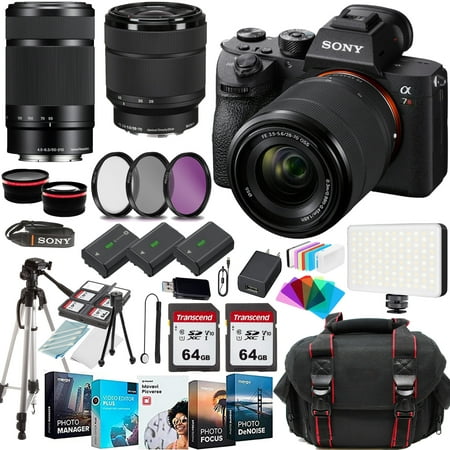 Sony a7R V Mirrorless Camera (ILCE7RM5/B) with Sony FE 28-70mm f/3.5-5.6 OSS Lens+Sony E 55-210mm f/4.5-6.3 OSS Lens Case+128 GIG Memory Cards+COMMANDER Deluxe Starter Kit+Tripod(17PC)Bundle