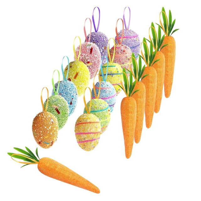 Easter Egg And Carrot Foam Hanging Decorations Glitter DIY Craft For Home Party Spring Celebration