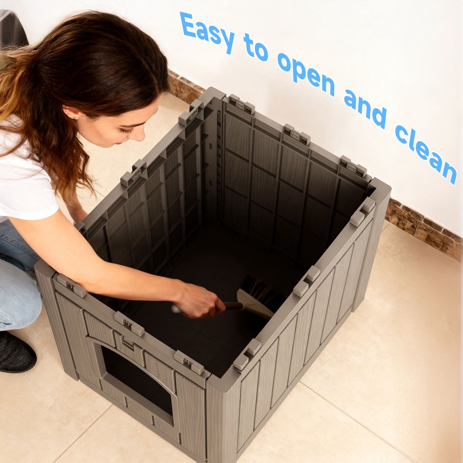 MAYEERTY Dual-Use Indoor Cat House & Litter Box Enclosure, Wood-Textured Litter Hideaway Furniture