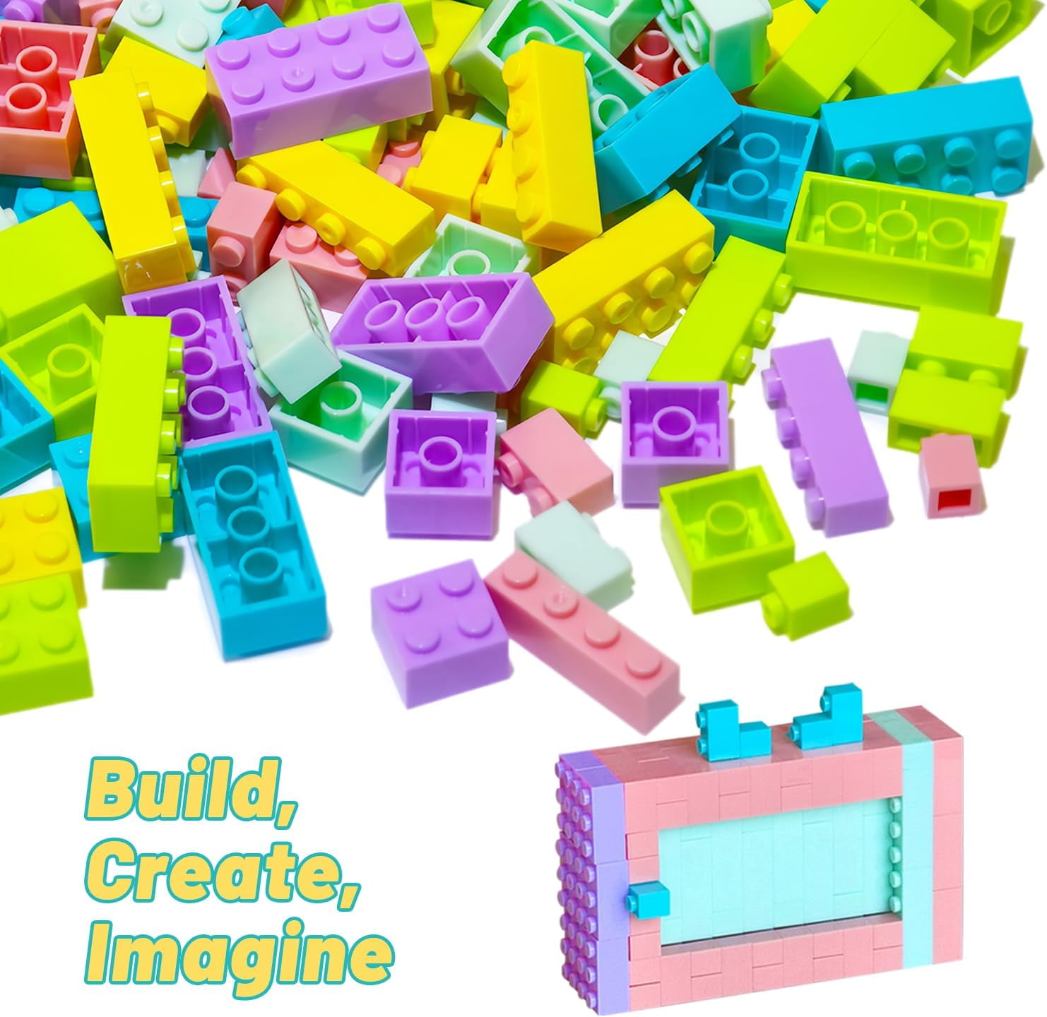 Pairez Toys Classic Bricks 1000 Pieces Set, Basic Bricks in 6 Size & Pastel Color, Building Blocks Toys for Kids 4+