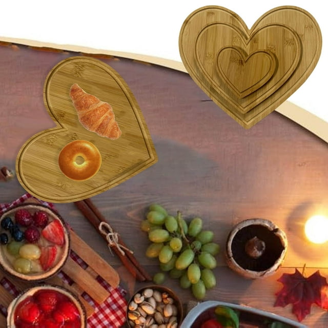 Heart Shaped Cutting Board Wood Serving Tray for Cheese and Meat Handmade Kitchen Platter for Indoor Use 3PCS
