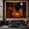 thumbnail image 6 of Squirrel and Hedgehog with Pumpkin Lantern in Moonlit Woodland, Whimsical Fantasy for Animal Lovers, Autumn Forest Art Decor, Halloween Gift Tapestry Wall Hanging for Bedroom and Living Room, 6 of 7