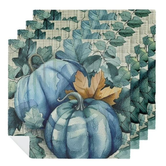 JRXY Pumpkins Leaves Blue Pumpkin Cloth Napkins Polyester Home Decor Dinner Napkin for Dining Table Kitchen Party Housewarming Farmhouse Decor 2 PCS