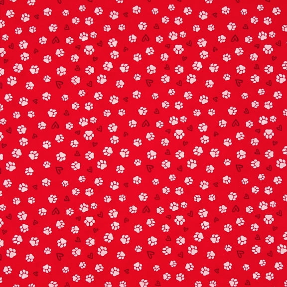 Waverly Inspirations 1 Yard Cut 100% Cotton Paw Love Print Fabric, Poppy Red, 44" Wide for Quilting & Sewing
