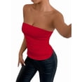 thumbnail image 3 of Women'S Tube Tops Strapless Going Out Crop Tank Top Ruched Bandeau Outfits Sleeveless Y2K Shirts Red M, 3 of 7