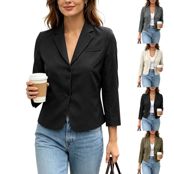 Antinious Women Business Casual Work Jacket V-Neck Collared Long Sleeve Button Chest Pocket British Style Blazer Suits