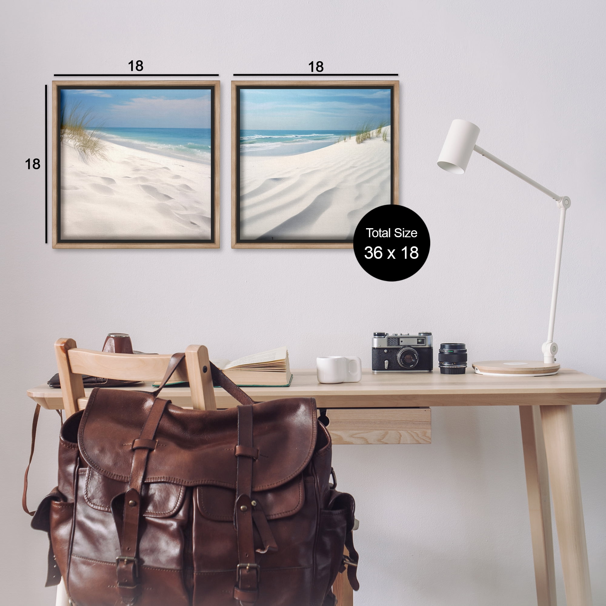 Stupell Industries Serene Beach Sand Dune Landscape & Nature Photography Brown Floater Framed Canvas Art Print Wall Art, 18 x 18, Set of 2