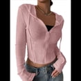 thumbnail image 2 of Chaqueta Corta Ligera con Capucha, Cremallera y Cordón de Larga para Mujer Rosa XL, 2 of 9