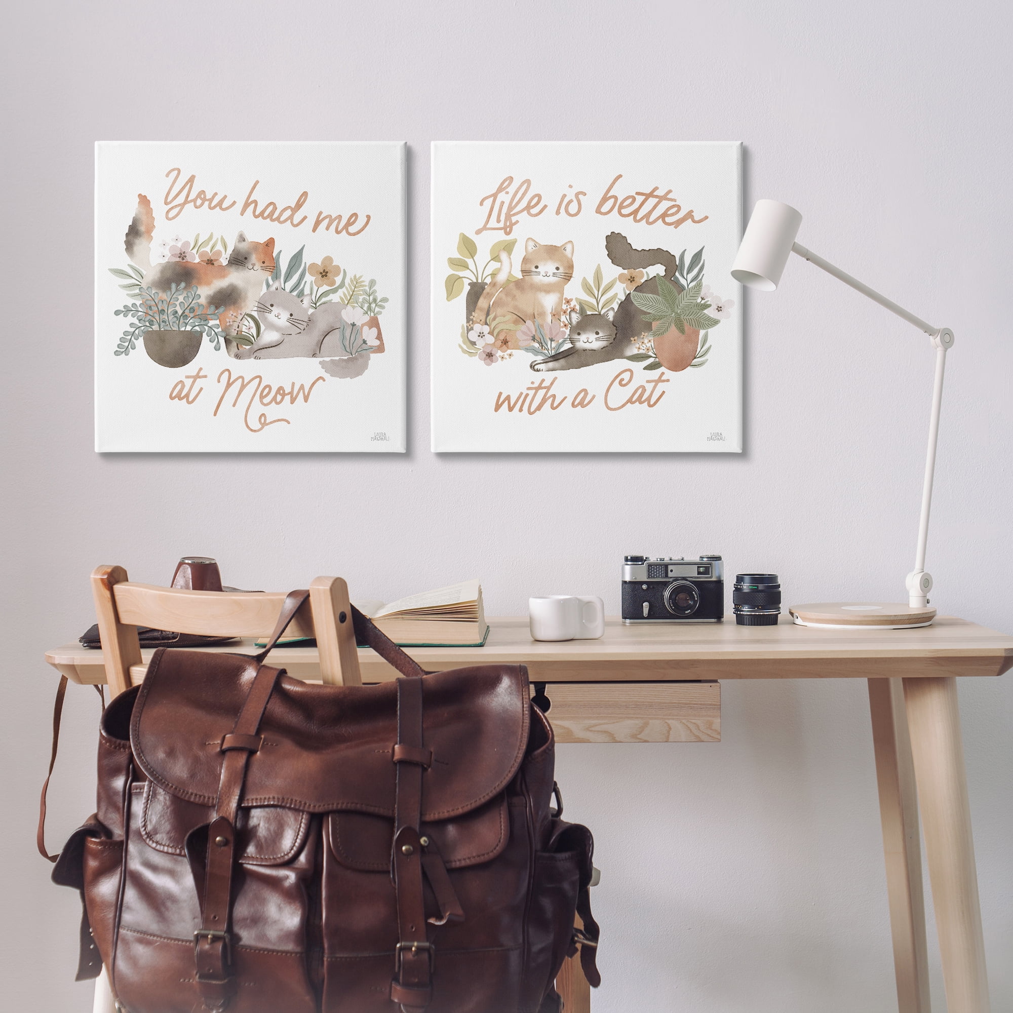 Stupell Industries Garden Friends Cat Phrases Animals Painting Wrapped Canvas Art Print Wall Art, 24 x 24, Set of 2