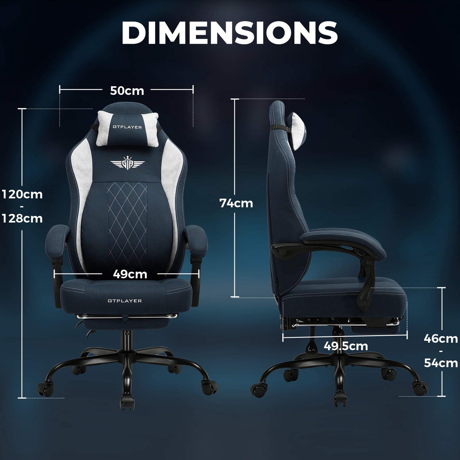 GTPLAYER Big and Tall Ergonomic High Back Gaming Computer Chair with Footrest, Blue