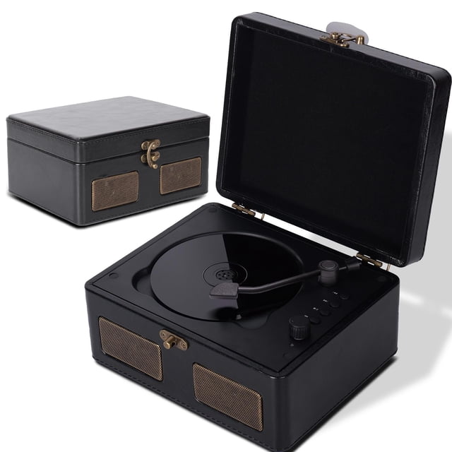 Caja de música RetroBeat Time Vintage CD y tocadiscos negra