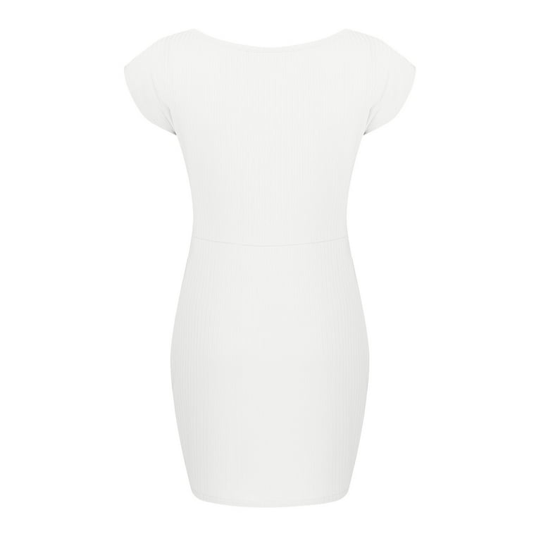 Babysbule Woman Summer Dresses Women's Sexy Temperament V-neck Solid Color  Slim Short Sleeve Dress - Walmart.com
