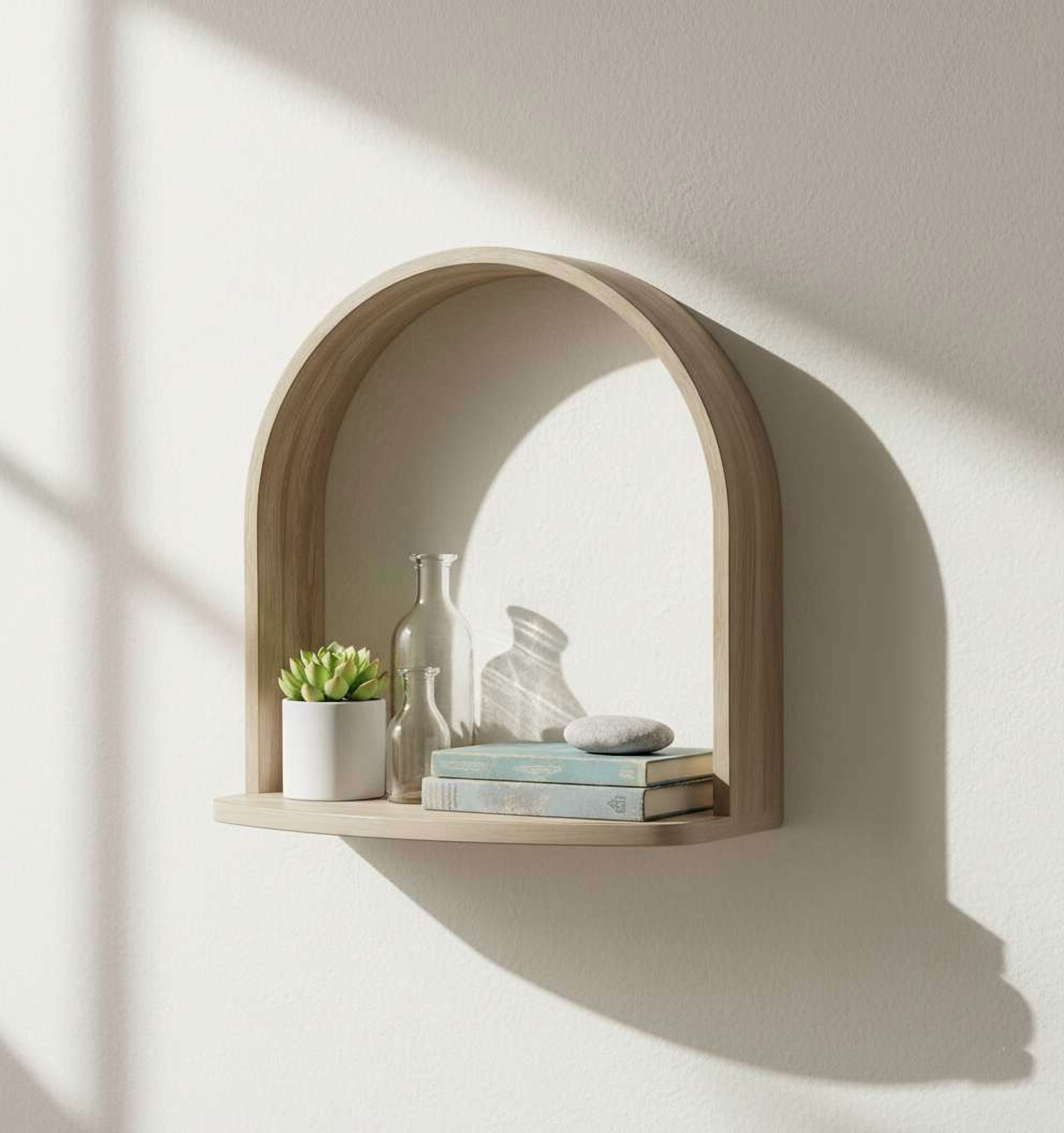 Mainstays 16 in Natural Wood Arch Floating Wall Shelf