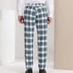 thumbnail image 4 of Pantalones rectos de corte recto con estampado de cuadros y bolsillos para hombre, pantalones casuales con botones, 4 of 7