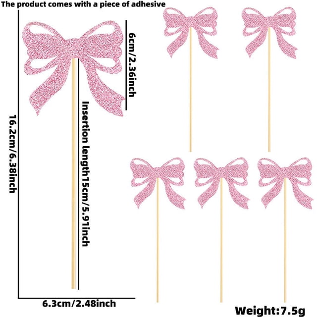 Contenido del paquete: Incluye un juego de decoraciones para cupcakes con forma de lazo, que agregarán encanto a su fiesta de cumpleaños o boda con temática de mariposas.