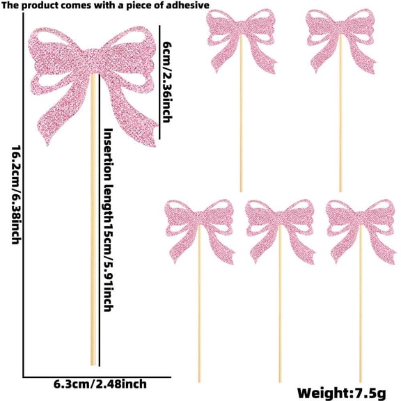 Bow Cupcake Toppers No DIY Required, Satin Ribbon Cake Picks for Birthday Wedding Engagement Party, Edible-Safe Dessert Decor for Muffins Cookies Ice Cream Display