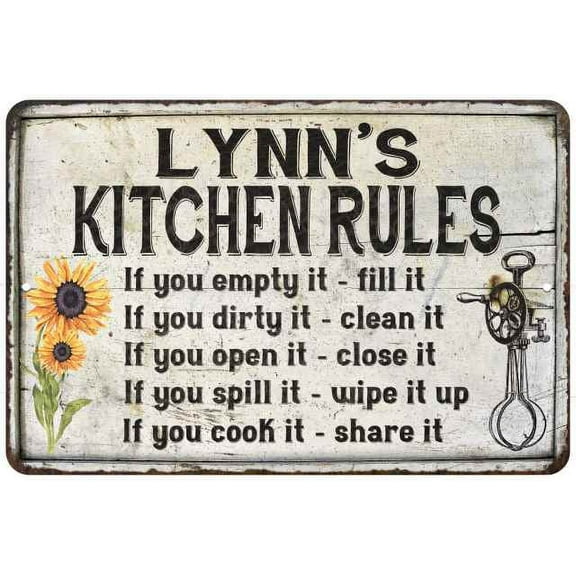 Lynn's Kitchen Rules Chic Sign Vintage Decor 8 x 12 High Gloss Metal 208120032169