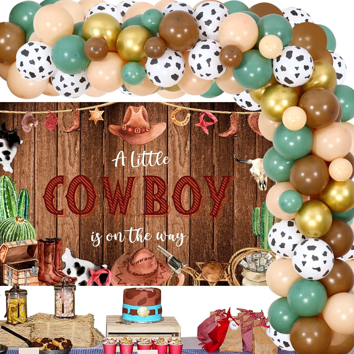 Cowboy Baby Shower Decorations for Boy, A Little Cowboy is on the Way Backdrop, Sage Green