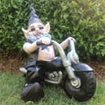 thumbnail image 2 of Homestyles "Biker Dude" the Biker Gnome in Leather Motorcycle Gear Riding His Black Bike Outdoor Home & Garden Statue 12"H, 2 of 5