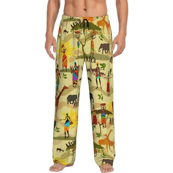 Fotbe Ethnic African Pantalones de Pijama para Hombre, Pantalones de Dormir, Pantalones de Casa con Cintura Ajustable y Bolsillos-3X-Large