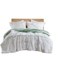 thumbnail image 6 of JERFIT Faux Fur Comforter Set Queen/Full, 3-Piece Shaggy Plush Bedding with 2 Pillow Shams, Ultra Soft & Warm, Green and White, 6 of 10