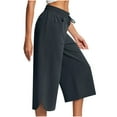 thumbnail image 1 of ameIAEA Womens Wide Leg Capri Pants Elastic Waist Drawstring Cropped Trousers with Pockets, 1 of 7