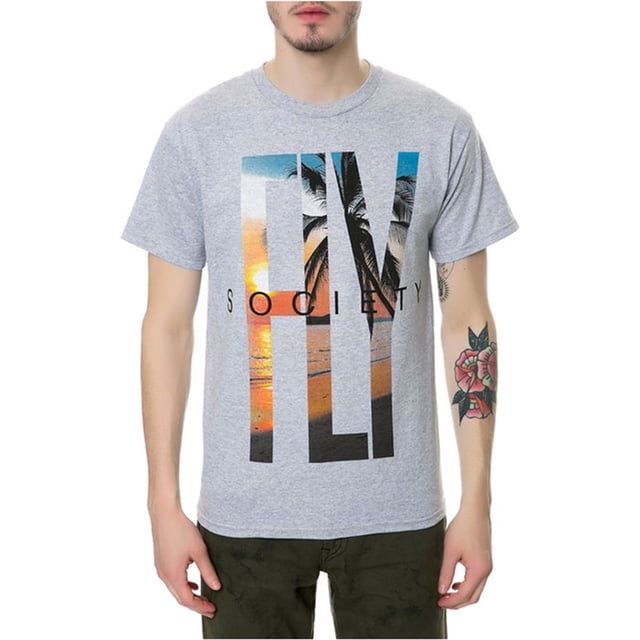 Fly Society The West Coast Paradise - Camiseta gráfica para hombre, color gris, talla mediana Fly Society Camiseta gráfica