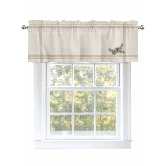 Valances for Windows Christmas Pine Cones Vintage French Stripes Linen Rod Pocket Cafe Window Treatments Valance Curtains for Kitchen Bathroom Laundry Basement Windows 54"x18"