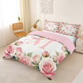 thumbnail image 2 of Catabedysis Pink Flowers ABC Print M Bedding,Personalized Monogrammed Gifts Duvet Cover Full For Girls,Pink Reversible,3pcs,1 Duvet Cover and 2 Pillowcases, 2 of 6