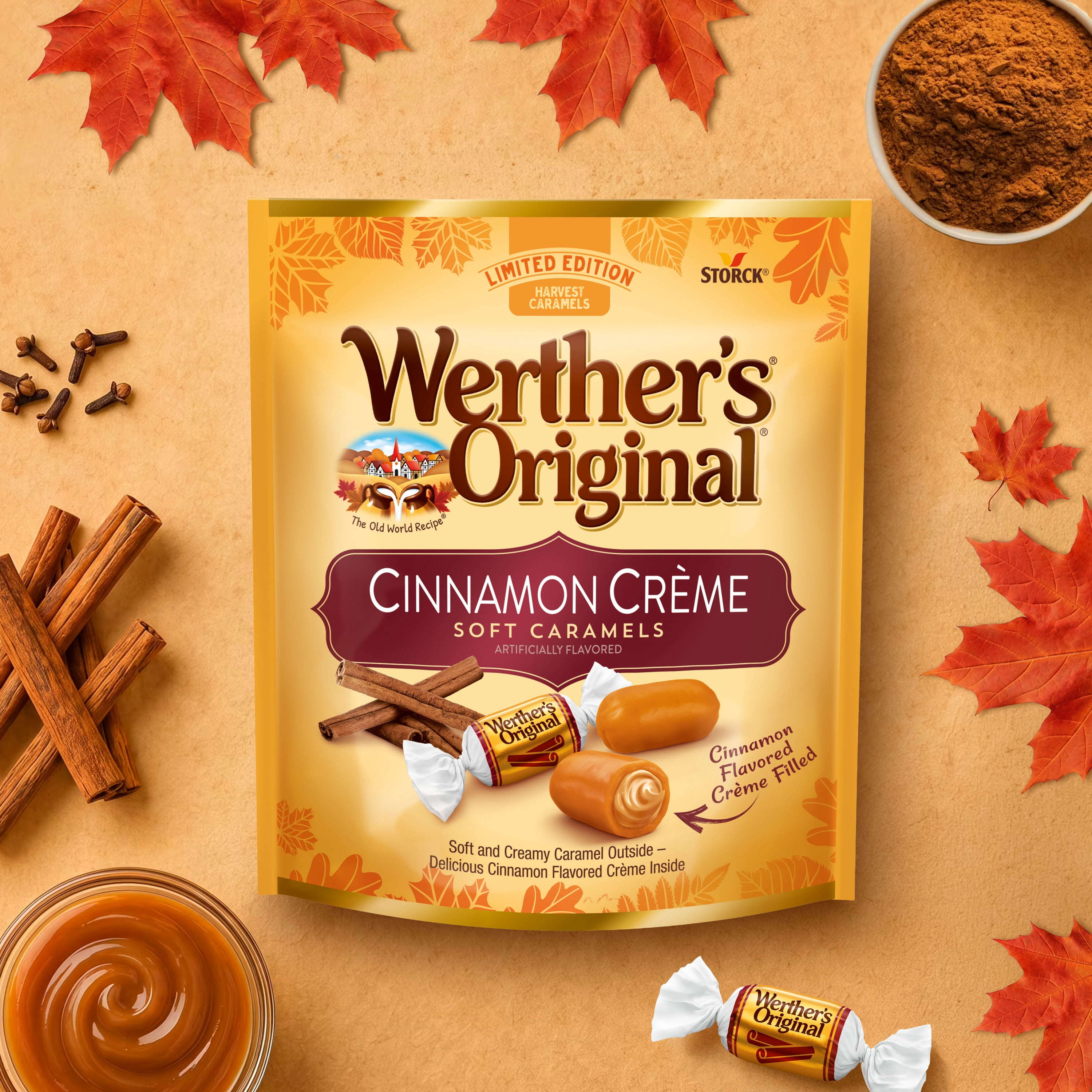 Werther's Original Limited Edition Fall Harvest Cinnamon Crème Soft Caramels, 7.4 oz Bag