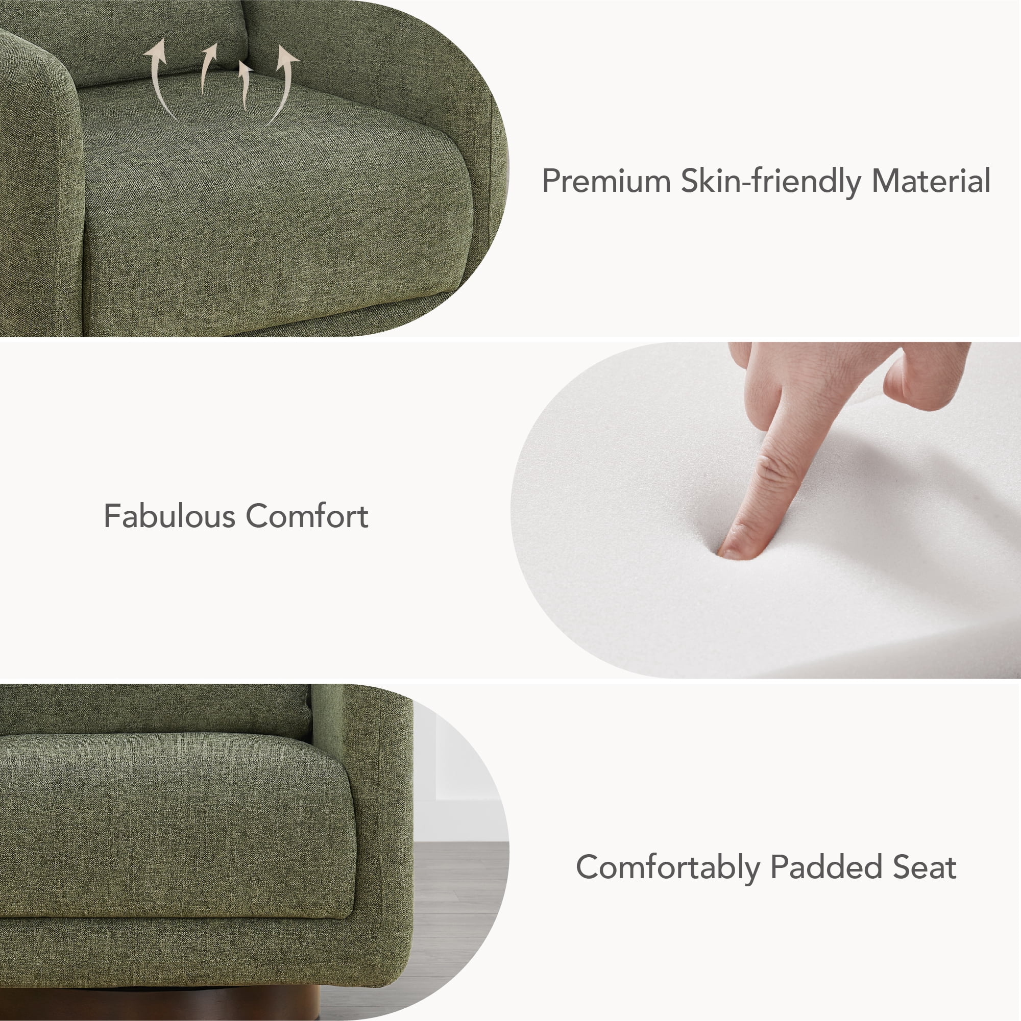 Spruce & Spring Upholstered Swivel Accent Chair with Back Cushion Single, Moss Green
