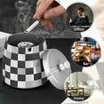 thumbnail image 4 of Yayeee Ashtray with Lid for Cigarette Smokeless Stainless Steel Home Ash Holder, Black and Gray Plaid Pattern, 4 of 7