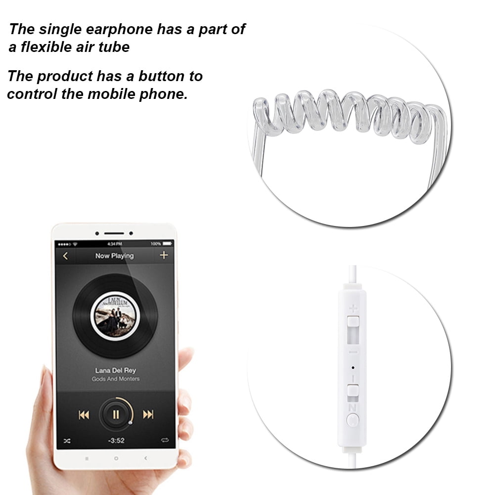 Single Earphone Air Tube Headset, Professional Audio Noise Cancelling with Mic Button Control, for IOS and  Devices