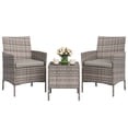 thumbnail image 3 of 3-Piece Patio Furniture Set PE Rattan Wicker Outdoor Chairs with Cushions Glass Coffee Table Steel Frame for Garden Deck Porch, 3 of 8