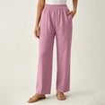 thumbnail image 4 of Aofany Womens Pull on Pants Elastic Waist Solid Color Slacks Casual Straight-Leg Trouser with Pockets, 4 of 5