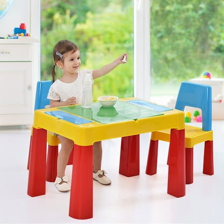 table gymax toddler chairs activity block storage building