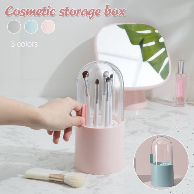 Xihbxyly Estuche para Guardar Brochas de Maquillaje, Elegante Diseño Acrílico, Detalles Perlados, Tapa Antipolvo, Organizador Compacto para Brochas y Cosméticos, Decoración de Tocador, Regalo Ideal p
